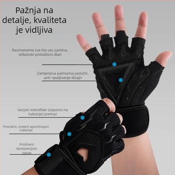 Fitness rukavice za muškarce i žene, protuklizne dlanove, rukavice s polu prsta za mrtvo dizanje i bench press (Brand Endurance; Materijali: 55% najlon, 15% spandex, 8% Lycra, 8% poliuretan, 14% poliester; Kategorija: Zaštita dlana; Prikladni sportovi: Fit