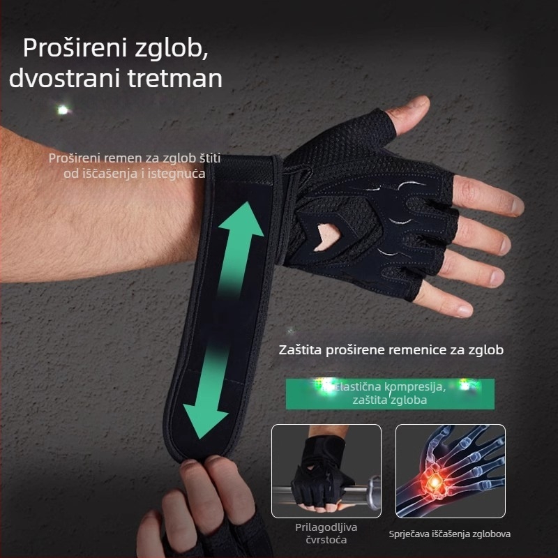Fitness rukavice za muškarce i žene, protuklizne dlanove, rukavice s polu prsta za mrtvo dizanje i bench press (Brand Endurance; Materijali: 55% najlon, 15% spandex, 8% Lycra, 8% poliuretan, 14% poliester; Kategorija: Zaštita dlana; Prikladni sportovi: Fit
