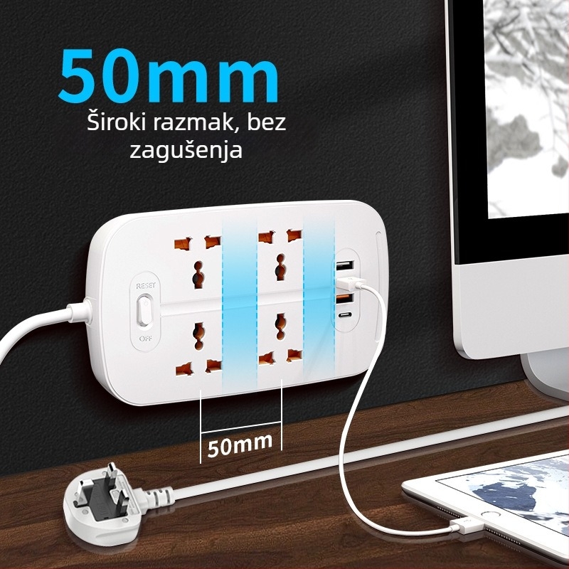 Jishun flame-retardant Type-C produžni blok, 10A, 250V AC