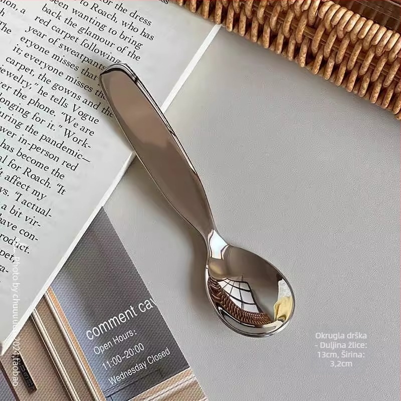 Set vilica i žlica za bebe, 304 nehrđajući čelik, prehrambena kvaliteta, široka drška, polirani završetak