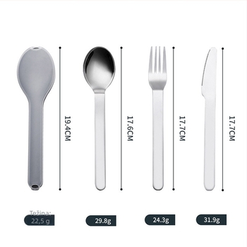 Putni pribor od nehrđajućeg čelika 430: nož, vilica i žlica, ogledno-poliran, višekratna upotreba, prenosno za kampiranje, mogućnost otiska logotipa