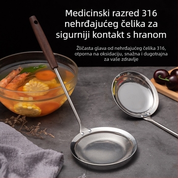 Žlica za pjenu od 316 nehrđajućeg čelika, debela, s drškom od bukova drveta – mrežasta posuda za prženje