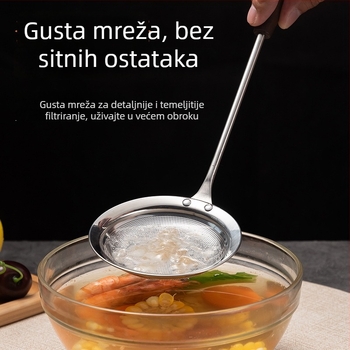 Žlica za pjenu od 316 nehrđajućeg čelika, debela, s drškom od bukova drveta – mrežasta posuda za prženje