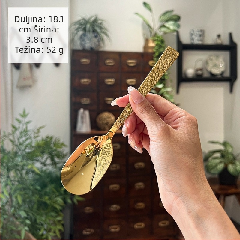 Žlica za juhu od 304 nerđajućeg čelika, ovalnog oblika s udarnim uzorkom, kvadratna drška, debela, završni sloj ogledala, minimalistički stil