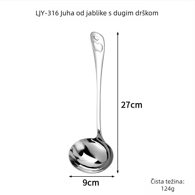 Žlica za juhu s cjedilom od 316 nerđajućeg čelika, duga drška – kuhinja, otpornost na visoke temperature, zaštita od opeklina
