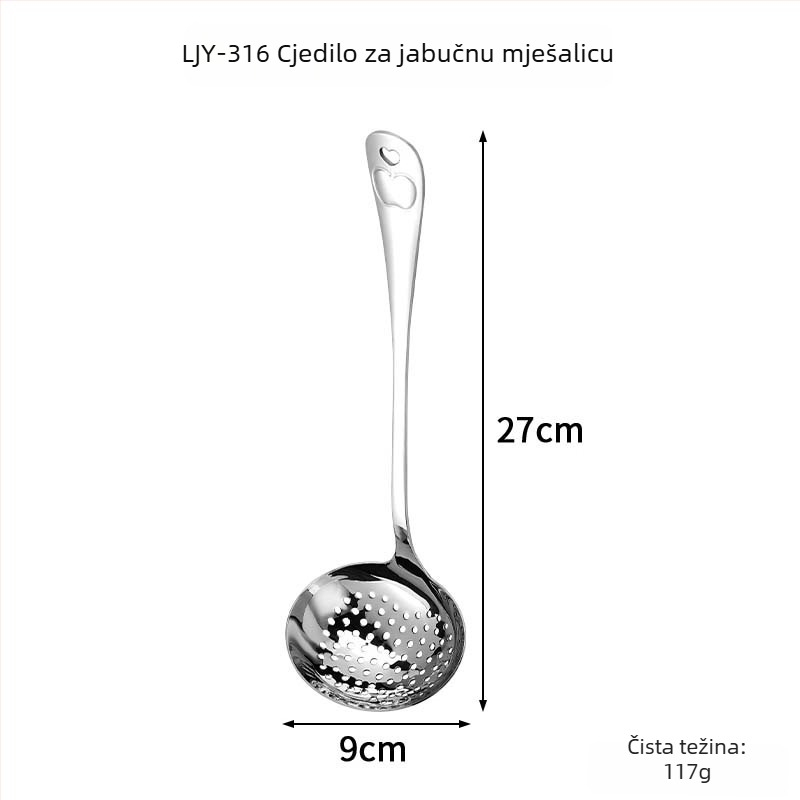 Žlica za juhu s cjedilom od 316 nerđajućeg čelika, duga drška – kuhinja, otpornost na visoke temperature, zaštita od opeklina