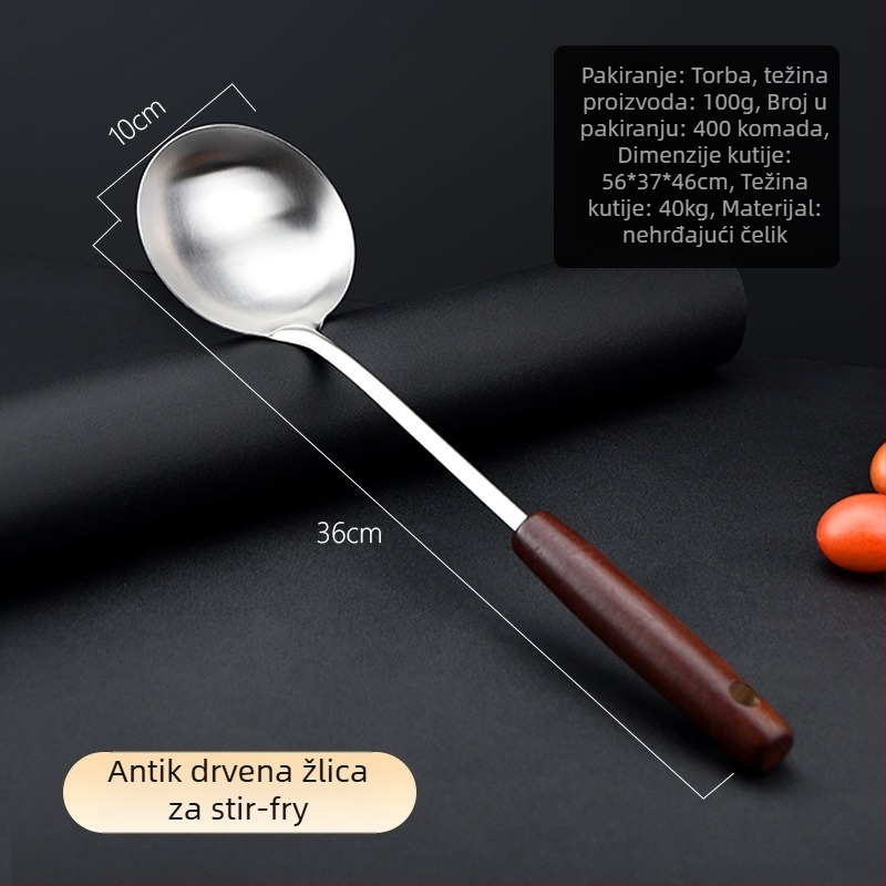 Set spatula od nehrđajućeg čelika s drškom od drveta — kuhinjski alati otporni na visoke temperature za non-stick posuđe
