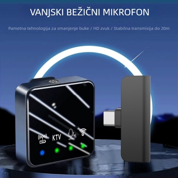 Lapel mikrofon za live streaming i profesionalno snimanje, omnidirekcionalan, Bluetooth 5.3, raspon frekvencija 20 Hz-20 kHz, SNR ≥60 dB, trajanje baterije 1–3 h