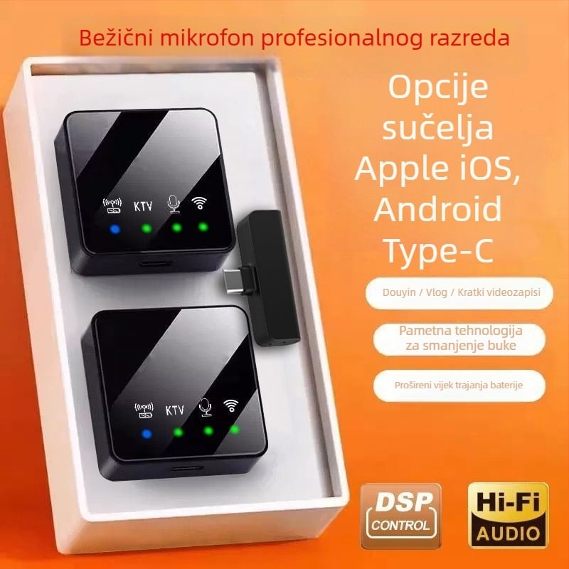 Lapel mikrofon za live streaming i profesionalno snimanje, omnidirekcionalan, Bluetooth 5.3, raspon frekvencija 20 Hz-20 kHz, SNR ≥60 dB, trajanje baterije 1–3 h
