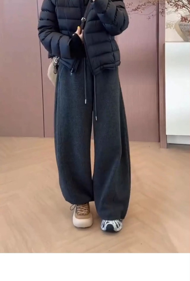 Ženske casual hlače s fleec podstavom, debeli materijal, visok pojas, ravni kroj, dugi hlače (visok pojas, fleec podstava, debeli materijal, ravni kroj, dugi hlače)
