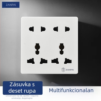 Zan Brand 86-tip ugrađena zidna utičnica, višenamjenska, s 10 otvora, tin-fosfor brončane kontakte, nominalni napon AC 250 V, nominalni tok 10 A, britanski standard
