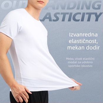 Muška fitness majica kratkih rukava za ljeto, modalna tkanina (viskozna 93%), prozračna, odvodi vlagu, slim fit