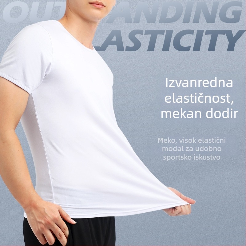 Muška fitness majica kratkih rukava za ljeto, modalna tkanina (viskozna 93%), prozračna, odvodi vlagu, slim fit