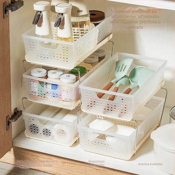 Sklopiva košara za pohranu s izvučnim dizajnom za stol ili studentski dom – PP materijal, retro stil (Model TB-2357 / TB-2477), za knjige, časopise i kablove