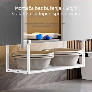 Teleskopsku višeslojnu viseću košaru ispod umivaonika za kupaonicu, bez bušenja, jednostavna montaža