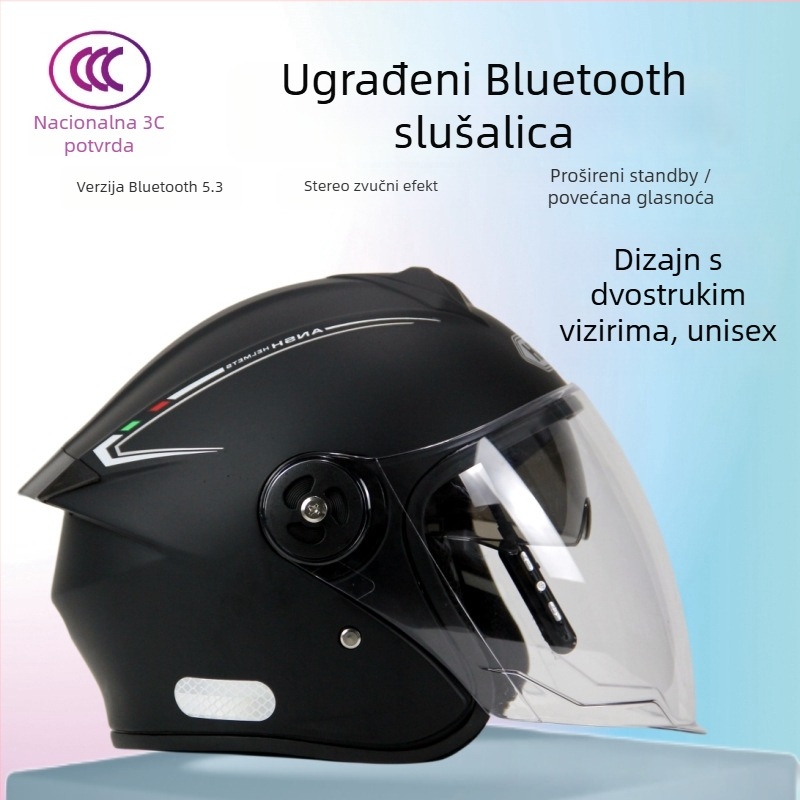 Kaciga 3/4 za električna vozila s ugrađenim Bluetooth slušalicom, universalno prilagođavanje, ABS, sve sezone