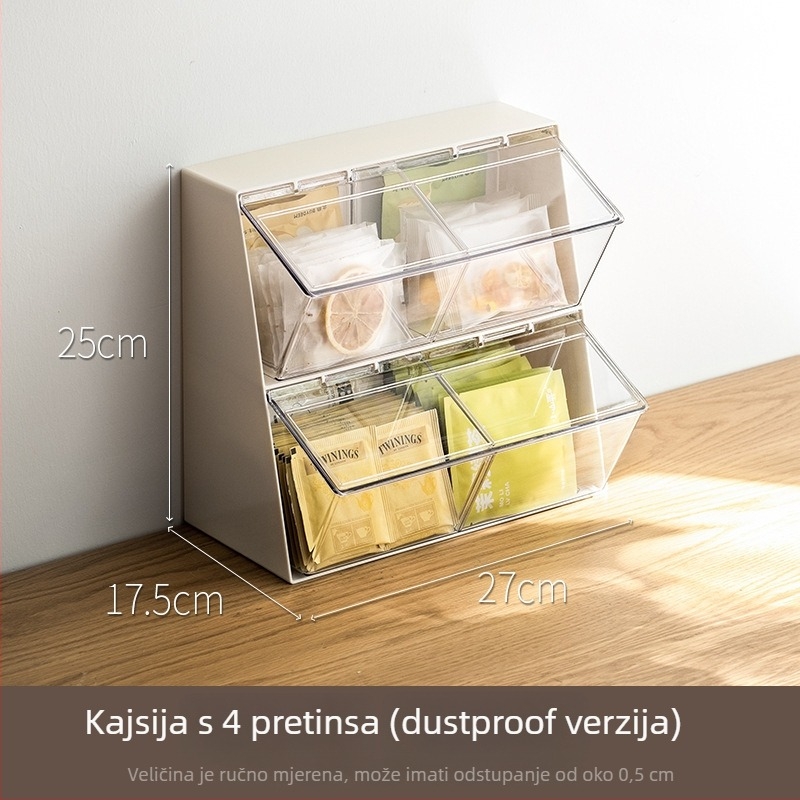Držač vrećica čaja, plastični (PET+ABS+GPPS), kapacitet 8L, moderan minimalistički stil, mogućnost prilagodbe i tiskanje logotipa