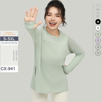 Ženski mrežasti fitness top - brzo sušenje, dugi rukav, 88% poliester, 12% spandex, za trčanje i jogu