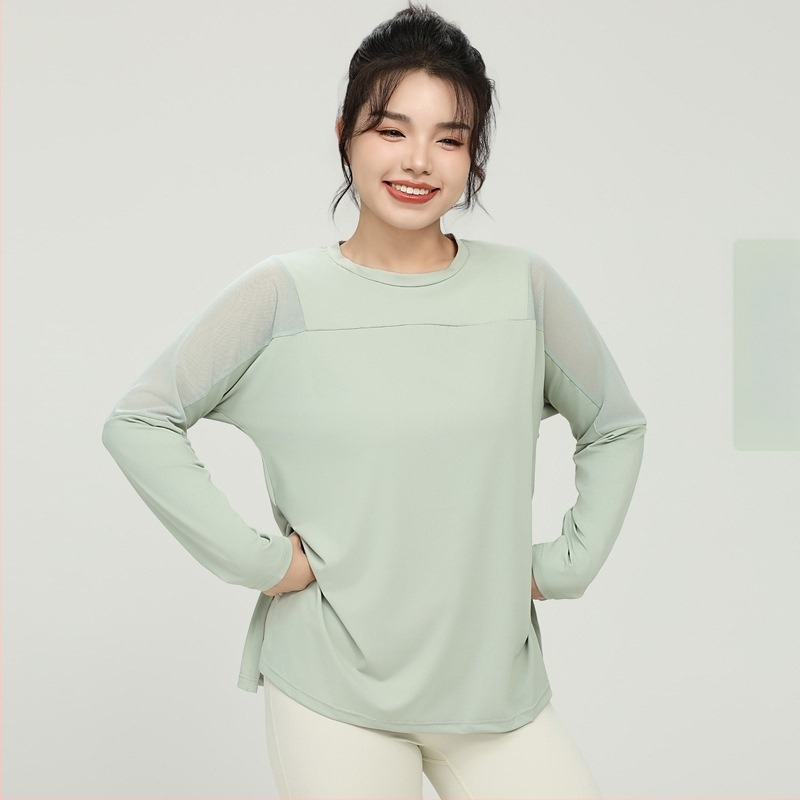 Ženski mrežasti fitness top - brzo sušenje, dugi rukav, 88% poliester, 12% spandex, za trčanje i jogu