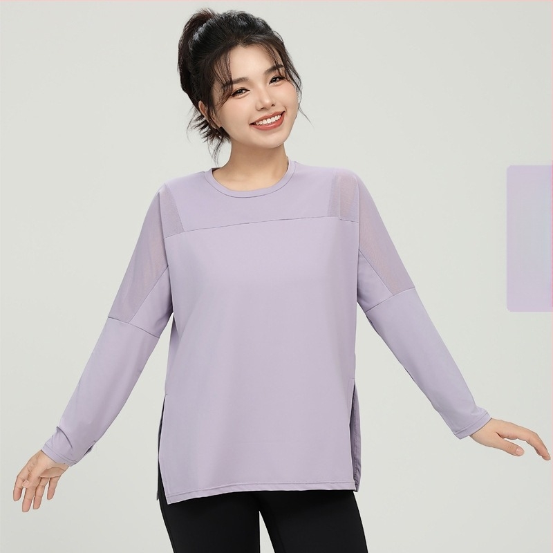 Ženski mrežasti fitness top - brzo sušenje, dugi rukav, 88% poliester, 12% spandex, za trčanje i jogu