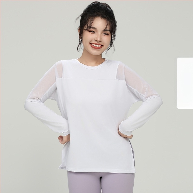 Ženski mrežasti fitness top - brzo sušenje, dugi rukav, 88% poliester, 12% spandex, za trčanje i jogu