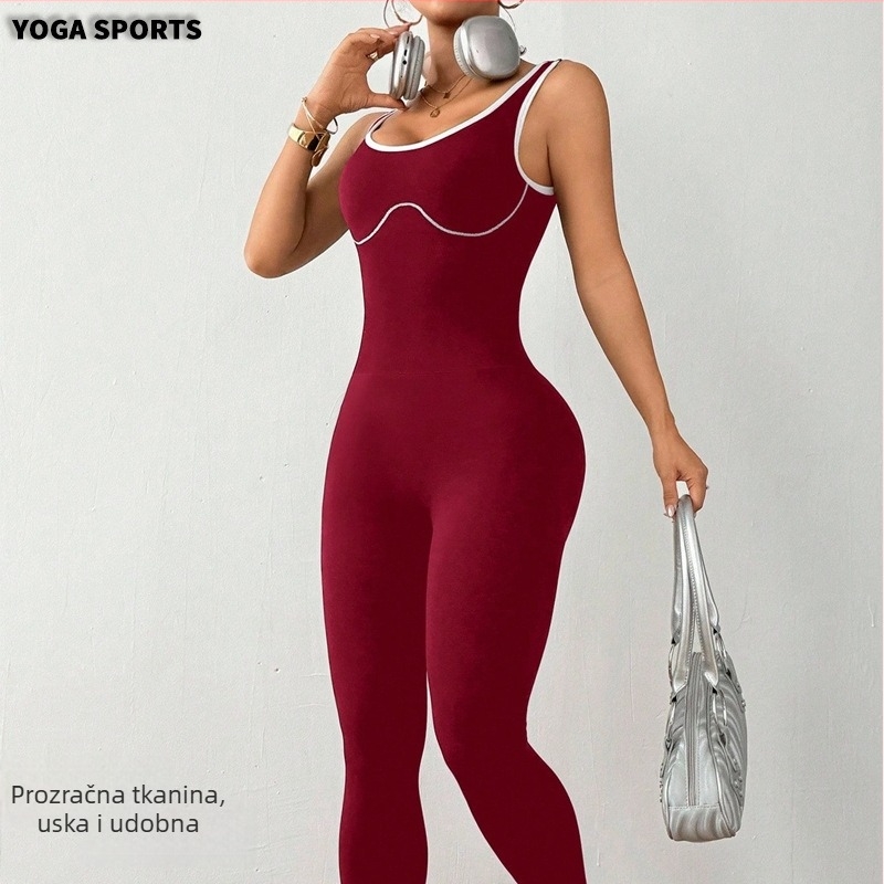 Ženski seamless pleteni joga bodi – uski kroj, jedinstveni sportski komad (spandex/nylon)