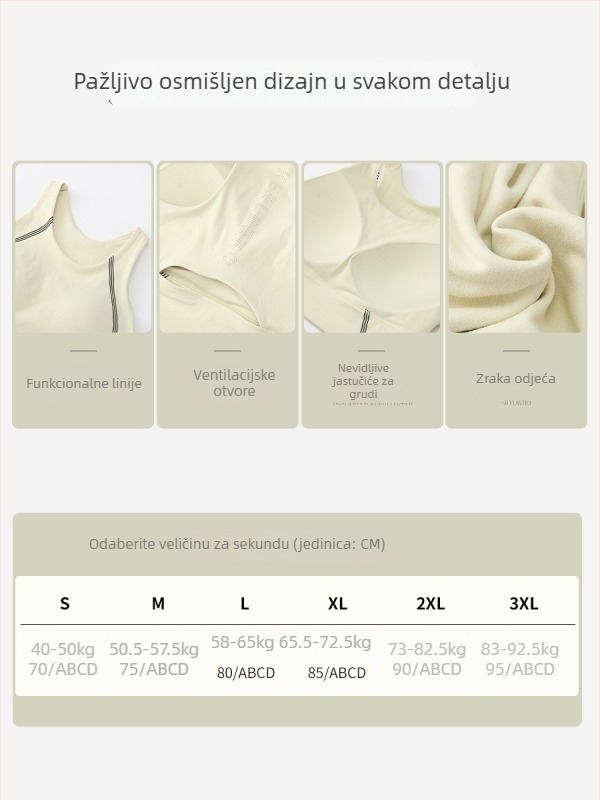 Sportski grudnjak od najlona 75% s podstavom od spandexa 25%, puna šalica s srednjom oblikom, čvrste dvostruke naramenice, dizajn u jednom komadu, pogodan za trčanje i fitness