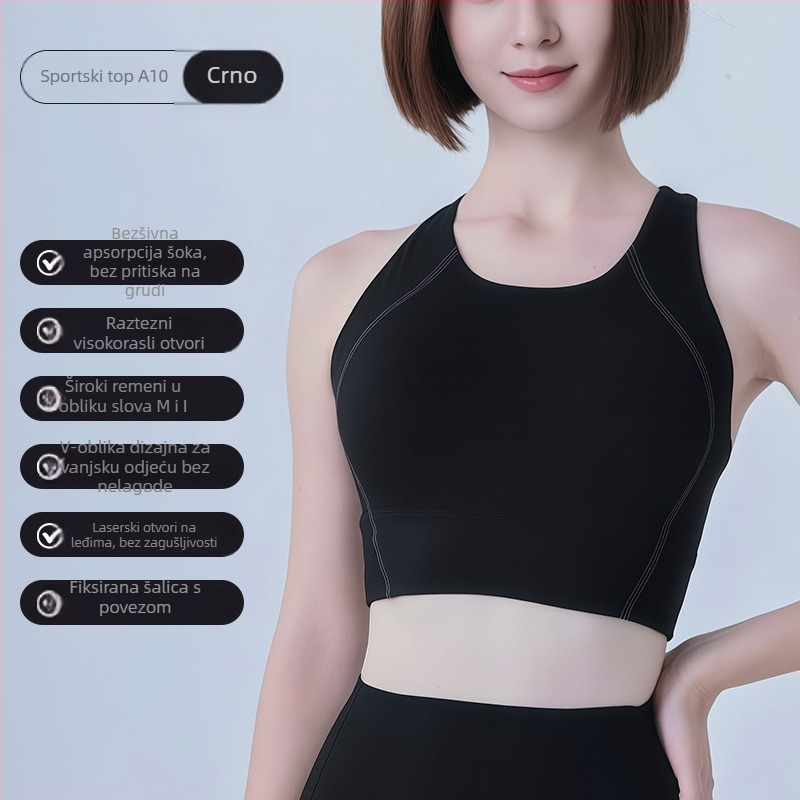 Sportski grudnjak od najlona 75% s podstavom od spandexa 25%, puna šalica s srednjom oblikom, čvrste dvostruke naramenice, dizajn u jednom komadu, pogodan za trčanje i fitness