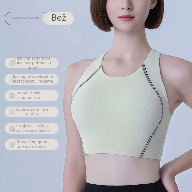 Sportski grudnjak od najlona 75% s podstavom od spandexa 25%, puna šalica s srednjom oblikom, čvrste dvostruke naramenice, dizajn u jednom komadu, pogodan za trčanje i fitness