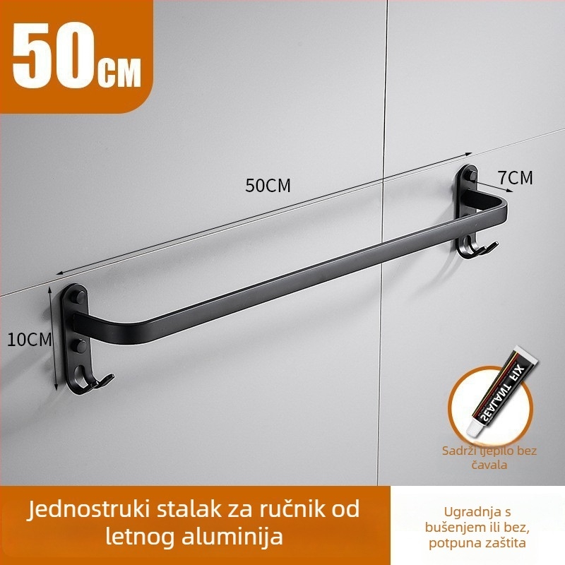 Aluminijski držač za ručnike bez bušenja, s tri šipke, otporan na hrđu, premaz plastike u spreju