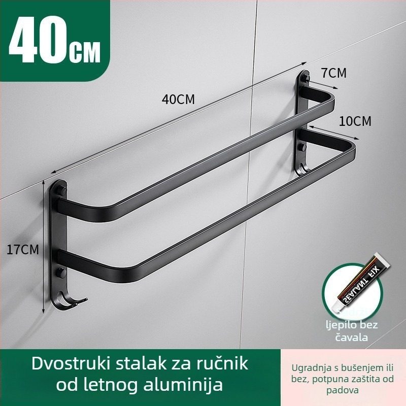 Aluminijski držač za ručnike bez bušenja, s tri šipke, otporan na hrđu, premaz plastike u spreju