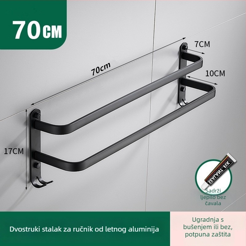 Aluminijski držač za ručnike bez bušenja, s tri šipke, otporan na hrđu, premaz plastike u spreju