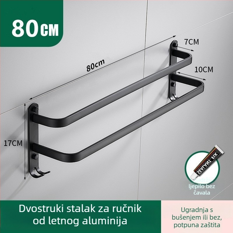 Aluminijski držač za ručnike bez bušenja, s tri šipke, otporan na hrđu, premaz plastike u spreju