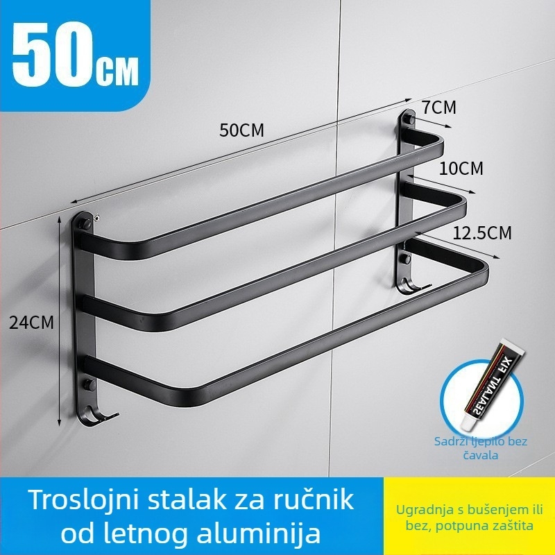 Aluminijski držač za ručnike bez bušenja, s tri šipke, otporan na hrđu, premaz plastike u spreju