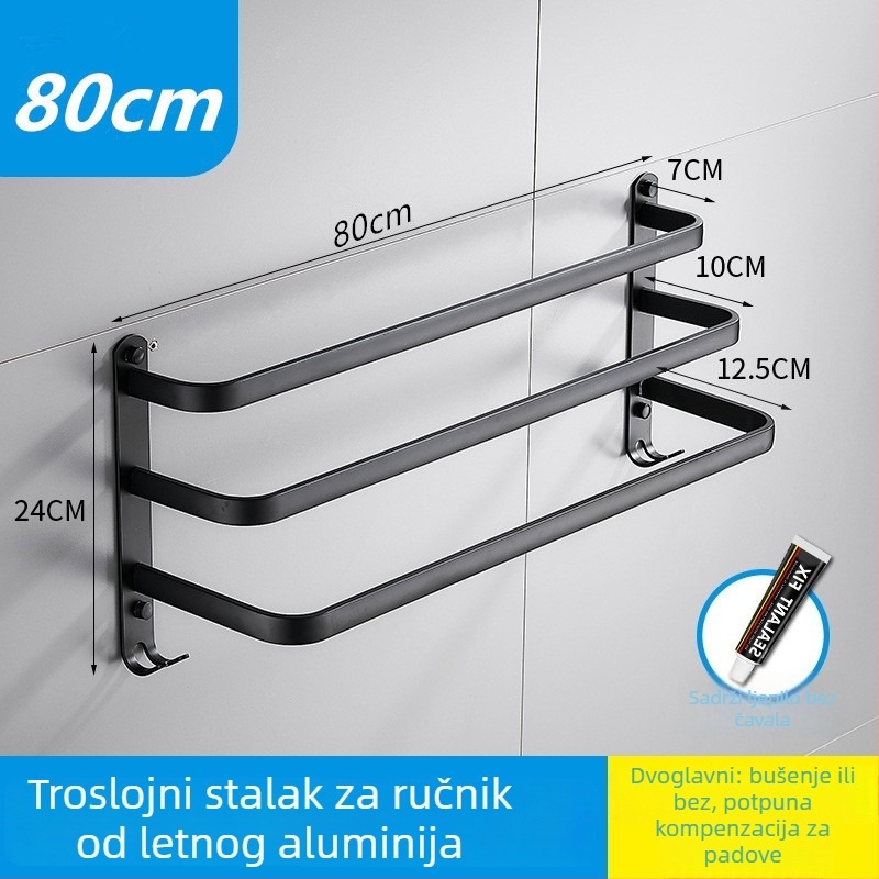 Aluminijski držač za ručnike bez bušenja, s tri šipke, otporan na hrđu, premaz plastike u spreju