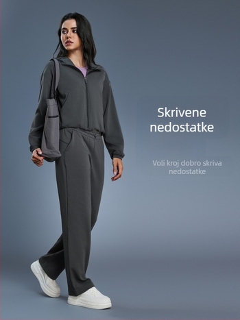 Ženski kapuljačasti džemper s zatvaračem, ležernog kroja za trčanje i fitness, jesen-zima; tkanina od pamuk-poliester (52% poliester); podstava od pamuka.