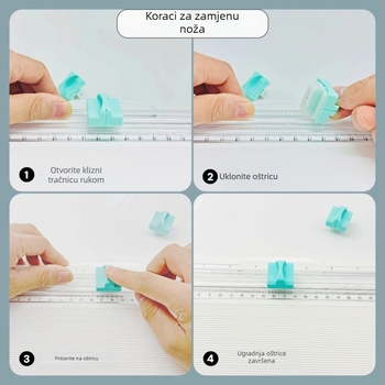 Mali ručni rezač papira sa sklopnim dvostrukim nožem, plastična konstrukcija, model A3/A4, maksimalno rezanje: A4