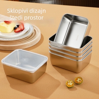 Kutija za hranu od nehrđajućeg čelika 304, kvadratna, kapacitet ispod 300 ml, mikrovalna pećnica kompatibilna, minimalistički stil