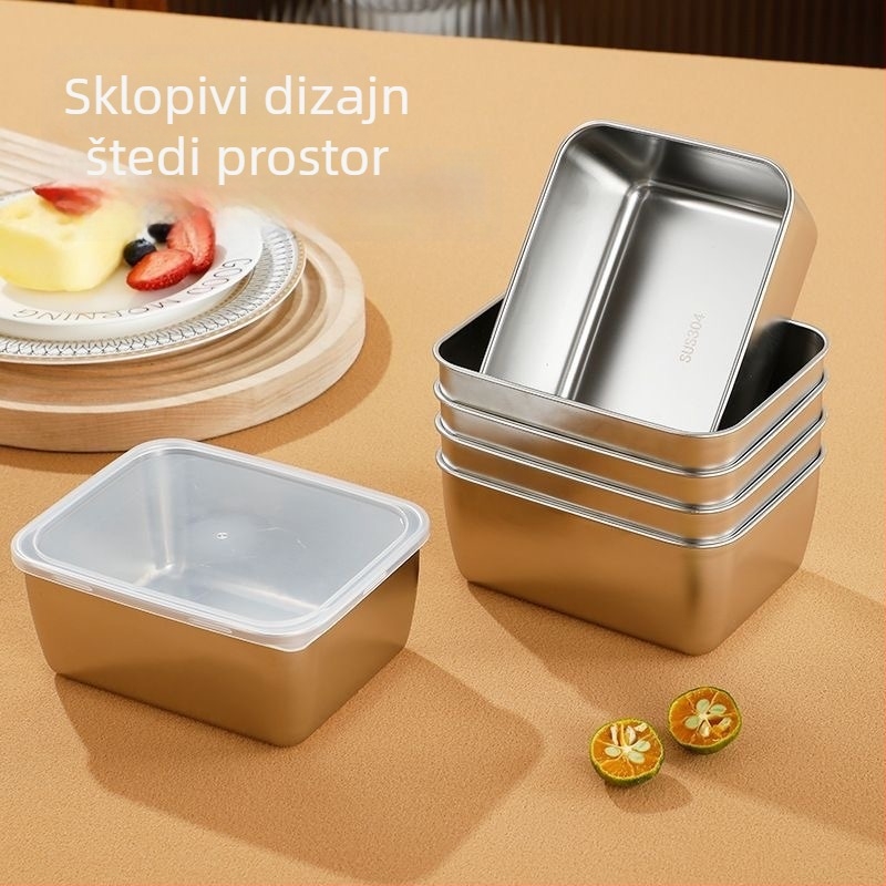Kutija za hranu od nehrđajućeg čelika 304, kvadratna, kapacitet ispod 300 ml, mikrovalna pećnica kompatibilna, minimalistički stil