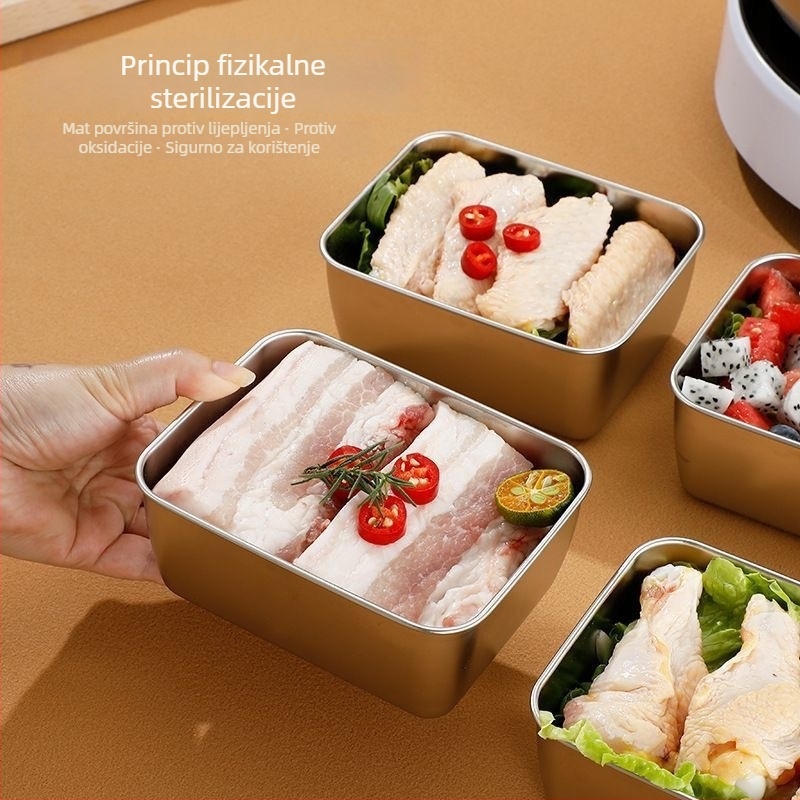 Kutija za hranu od nehrđajućeg čelika 304, kvadratna, kapacitet ispod 300 ml, mikrovalna pećnica kompatibilna, minimalistički stil