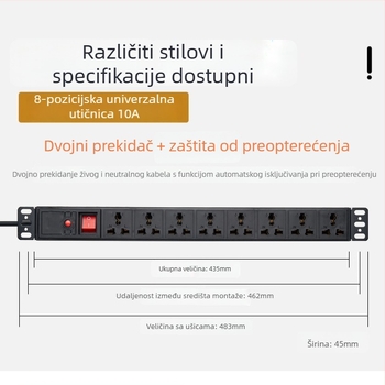 Kablinski utikač za PDU ormarić, 10A, 2500W, plamenootporan PC kućište, pogodan za računalne ormariće