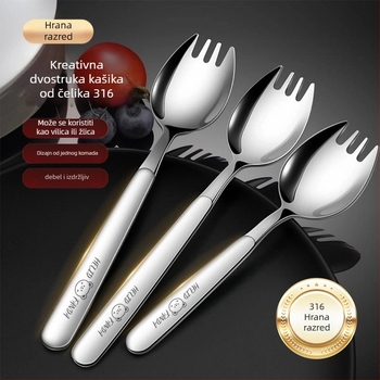 Integrirana vilica i žlica od nehrđajućeg čelika 316, duga drška, ogledni sjaj, jednostavan stil, uzorak Hehe bear, za odrasle