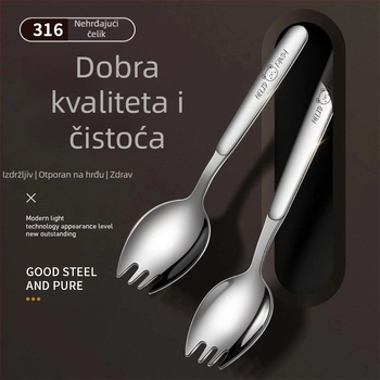 Integrirana vilica i žlica od nehrđajućeg čelika 316, duga drška, ogledni sjaj, jednostavan stil, uzorak Hehe bear, za odrasle