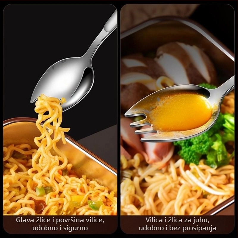 Integrirana vilica i žlica od nehrđajućeg čelika 316, duga drška, ogledni sjaj, jednostavan stil, uzorak Hehe bear, za odrasle