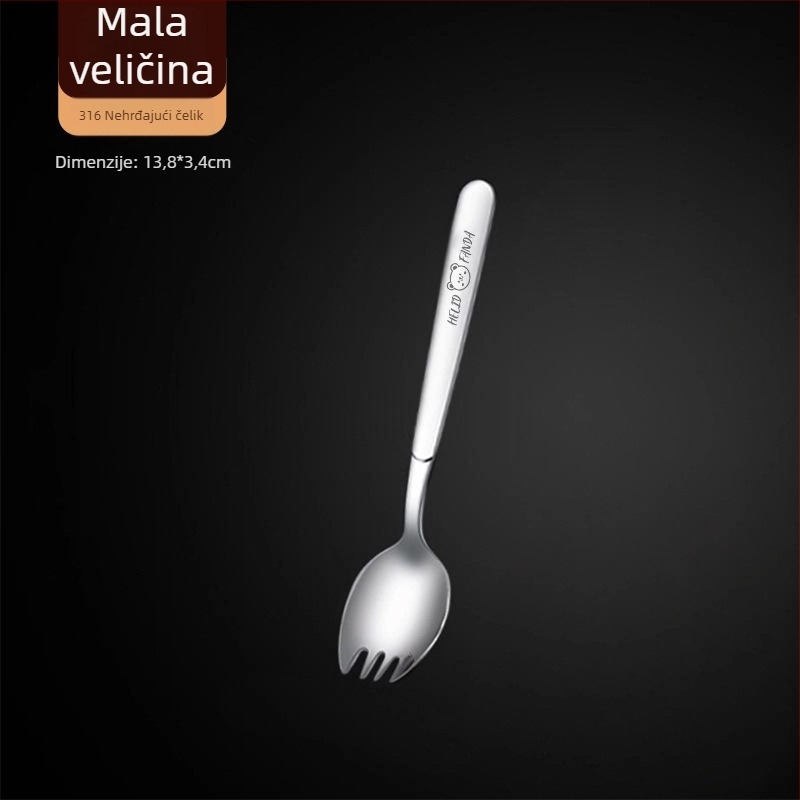 Integrirana vilica i žlica od nehrđajućeg čelika 316, duga drška, ogledni sjaj, jednostavan stil, uzorak Hehe bear, za odrasle