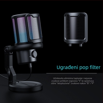 V1Pro kondenzatorski mikrofon za live streaming i snimanje na računalu, bežični, RGB rasvjeta, raspon frekvencija 60 Hz–15 kHz, SNR ≥60 dB, omnidirekcijski