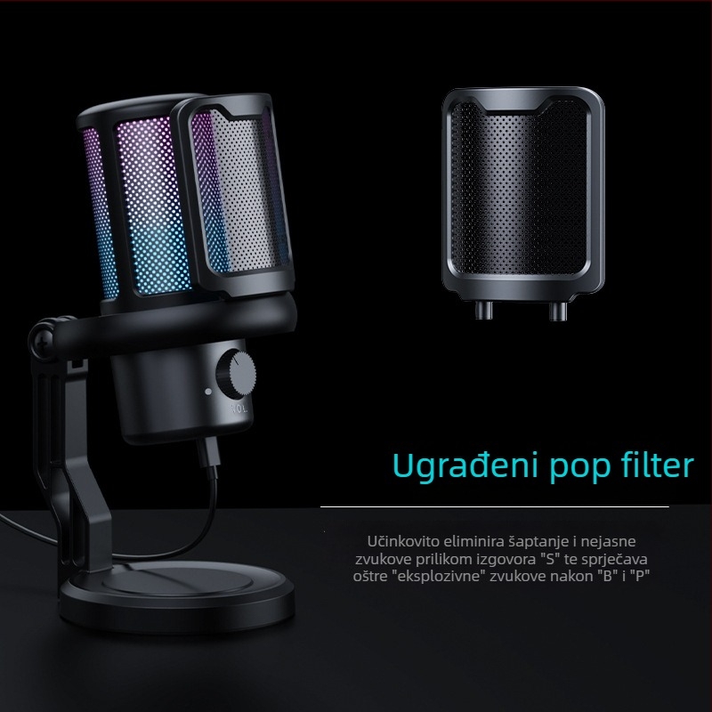 V1Pro kondenzatorski mikrofon za live streaming i snimanje na računalu, bežični, RGB rasvjeta, raspon frekvencija 60 Hz–15 kHz, SNR ≥60 dB, omnidirekcijski