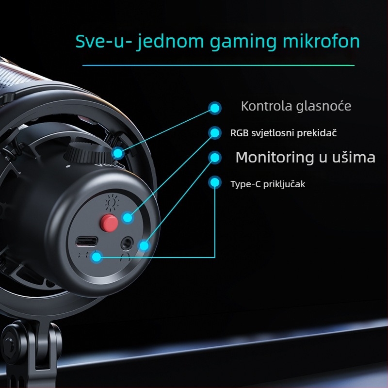 V1Pro kondenzatorski mikrofon za live streaming i snimanje na računalu, bežični, RGB rasvjeta, raspon frekvencija 60 Hz–15 kHz, SNR ≥60 dB, omnidirekcijski