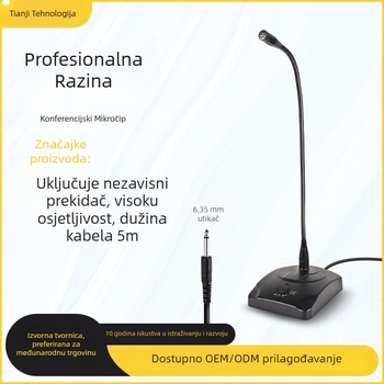 SF-38 žični konferencijski mikrofon s 6,35 mm priključkom, stolni s fleksibilnim vratom, za predavanja i sastanke, 20 Hz–20 kHz, SNR ≥75 dB