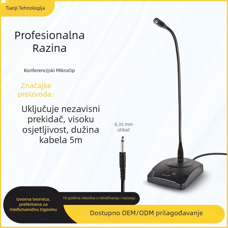 SF-38 žični konferencijski mikrofon s 6,35 mm priključkom, stolni s fleksibilnim vratom, za predavanja i sastanke, 20 Hz–20 kHz, SNR ≥75 dB